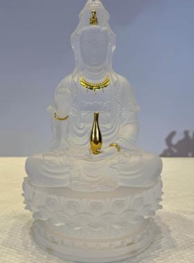 琉璃净瓶观音佛像坐莲观音菩萨佛堂家拜微笑南海家居摆件