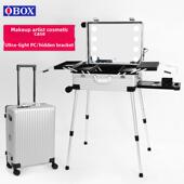 配有彩灯 2025新款 Obox化妆师专用彩妆盒 铝合金Pc大容量小车及