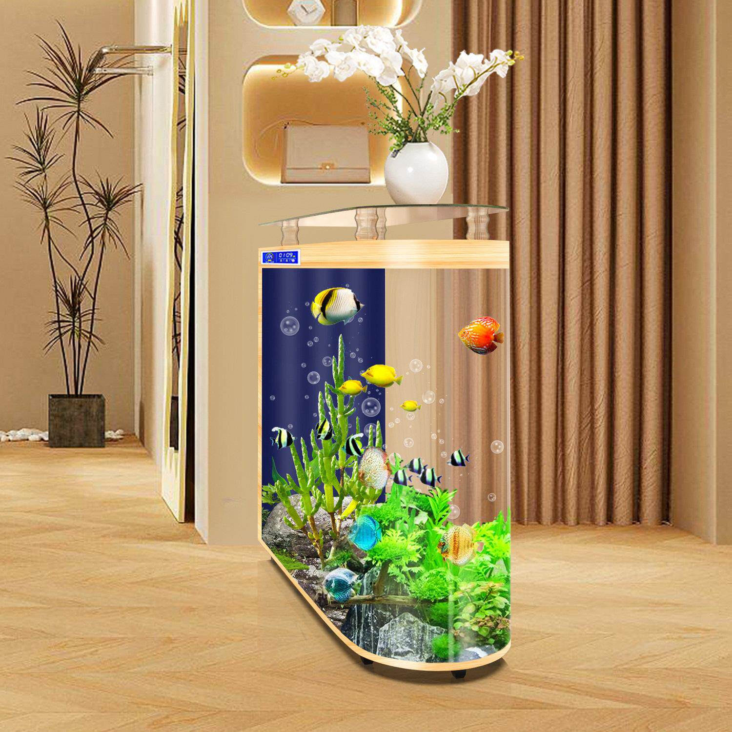 2025年新款鱼缸客厅落地子弹头屏风隔断水族箱家用生态玻璃金鱼缸