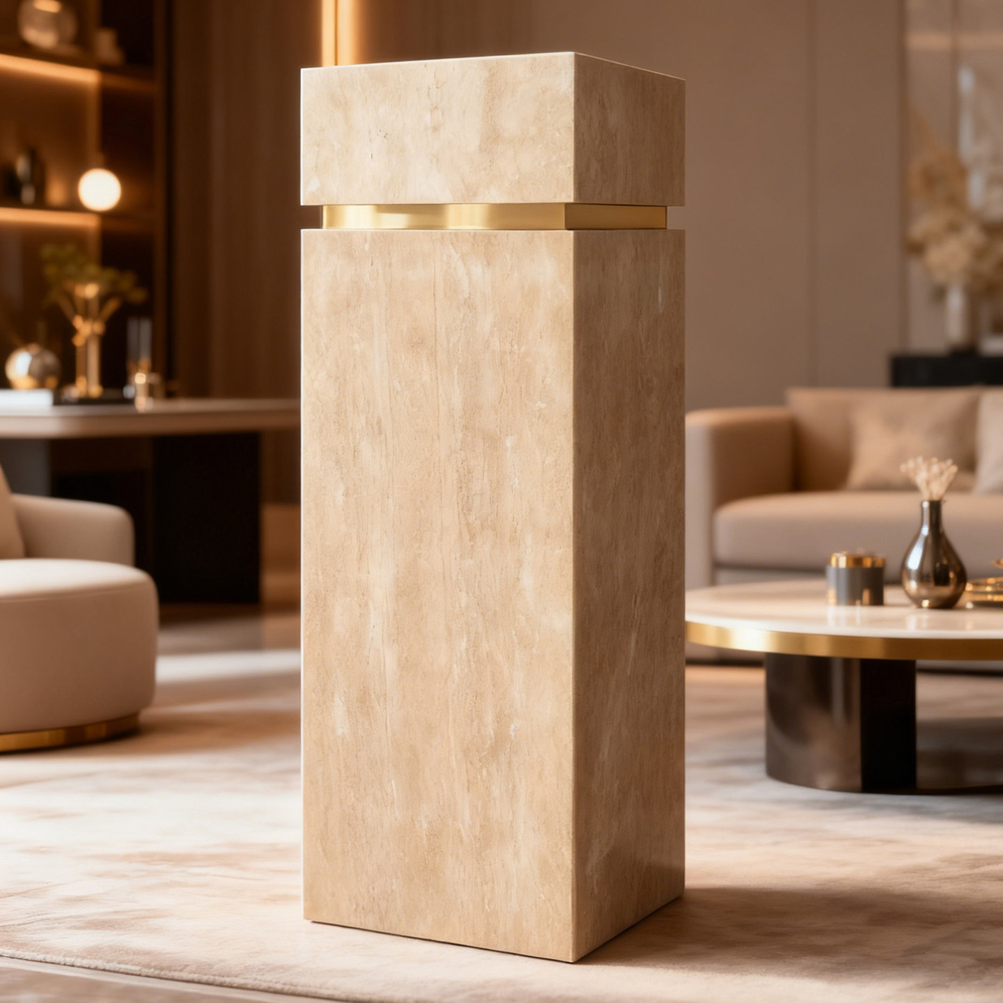 天然洞石底座酒店别墅盆景雕塑摆件大理石展示台落地摆台高端定制