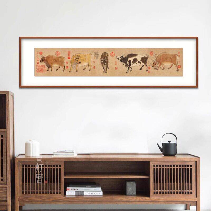 网红牛图国壁画客沙厅装饰办画气发背墙大画高档书房景公室五字画