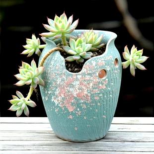 多肉花盆陶瓷老桩专用紫砂透气粗陶法师陶罐大切口创意高筒九尾狐