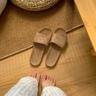 草编亚麻拖鞋女夏季室内家居静音高级感家用四季防滑防臭透气吸汗
