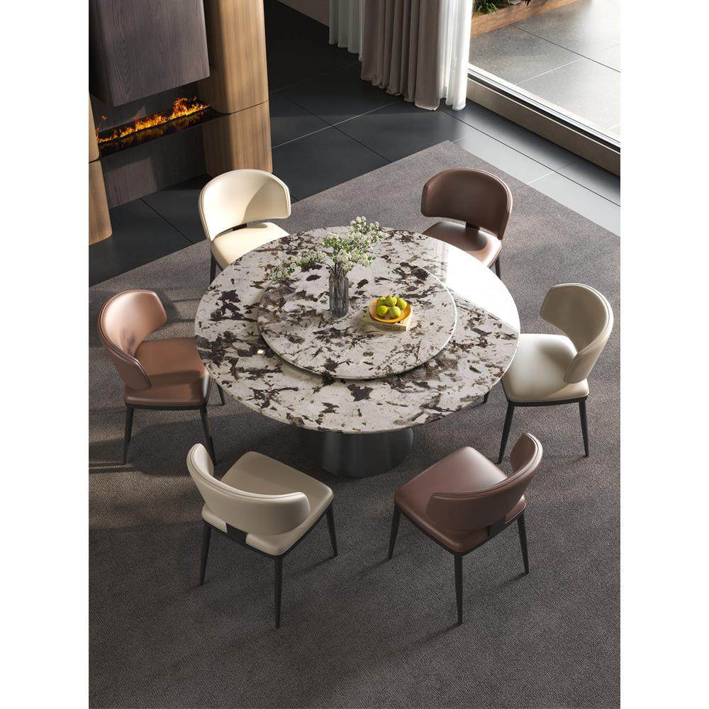 轻奢现代简单雪山飞狐图案天然石心大理石圆形餐桌椅子与转盘,住宅家具,大理石餐桌,淘宝优惠券,粉丝福利购,淘宝优惠卷