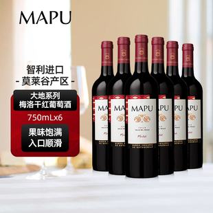 大地MAPU梅洛干红葡萄酒智利原瓶进口红酒750ml六支整箱