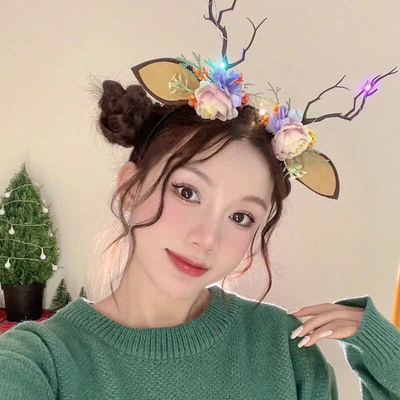 成人节日发光花朵麋鹿头饰儿童