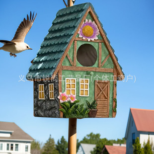 鸟窝树脂鸟屋庭院户外田园装饰摆件悬挂式鸟舍室内冬季