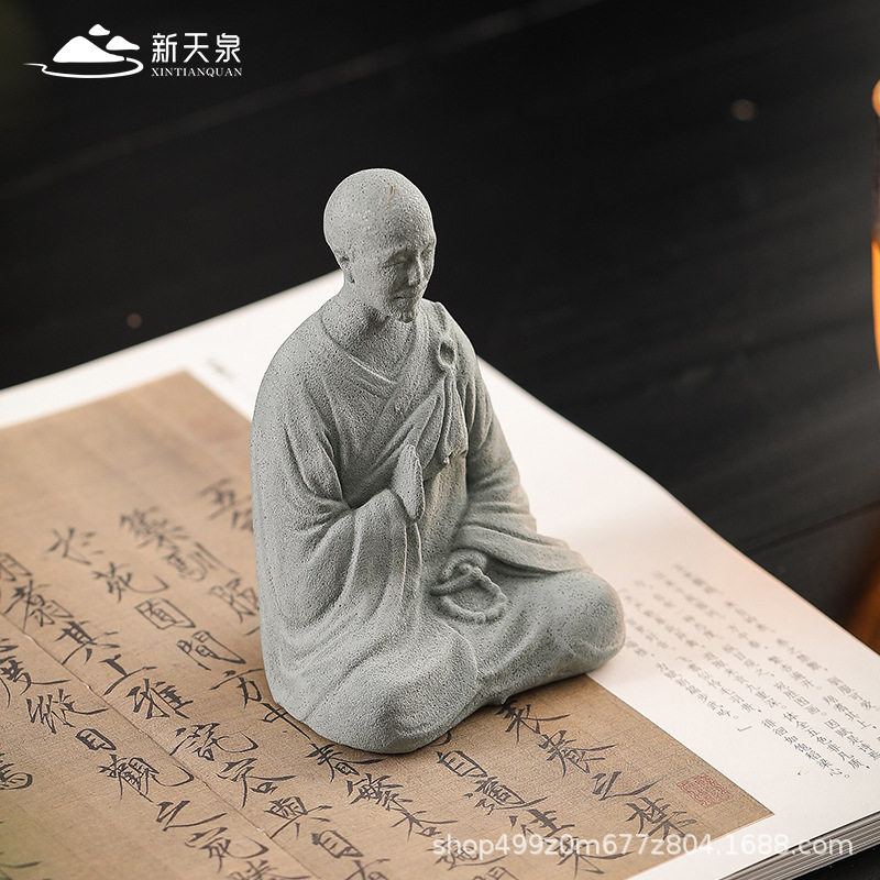 新天泉中式禅僧水泥摆件微景观
