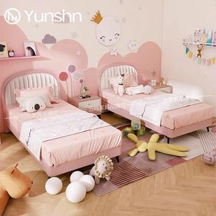 软包儿童皮床0.9m一米宽单人床女孩1.0m小床1.2米1.35m粉色公主床