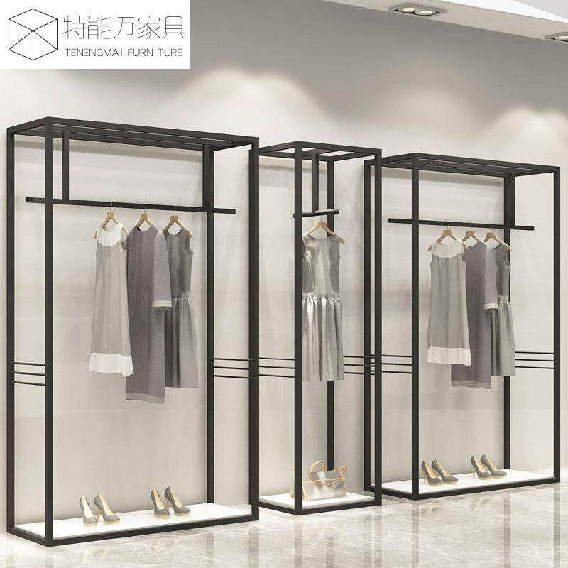 服装店展示架黑色落地式高柜 男女装店货架陈列架正挂衣服架柜子