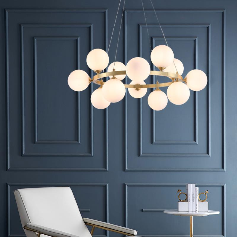 北欧全铜客厅吊灯简约现代轻奢魔豆灯创意大气环形卧室灯具饭厅灯