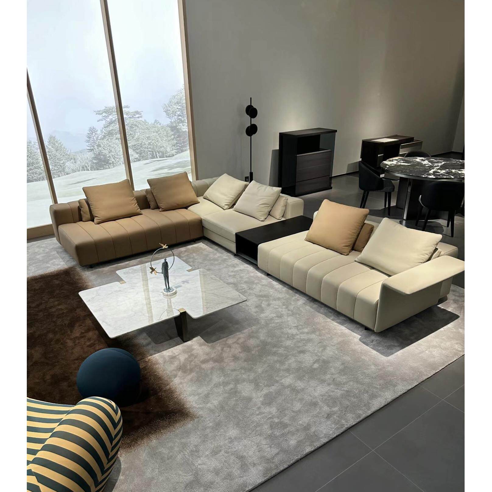 意式轻奢极简真皮沙发设计师别墅样板间组合布艺转角沙发科技布