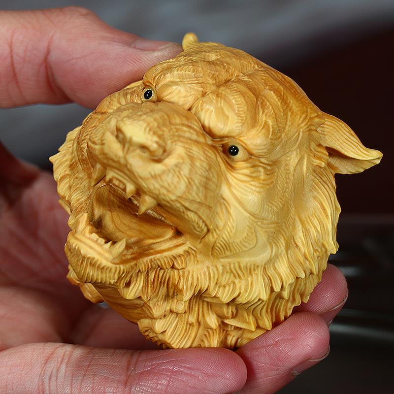 小叶黄杨木雕刻文玩实木男士随身把玩盘玩虎头手把件汽车挂件摆件