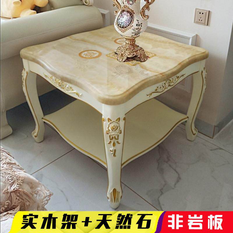 沙发边几转角几小茶几大理石面实木双层方桌子欧式客厅白色正方形