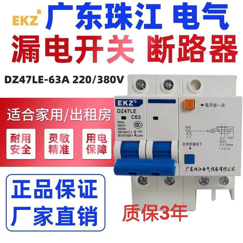 广东珠江漏电DZ47-型家用出租房2P32A40A63A100A总闸漏电保护开关