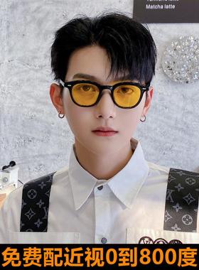 男士黄色近视太阳镜，女士新潮ins太阳镜，小圆框，小脸Hip-Hop眼