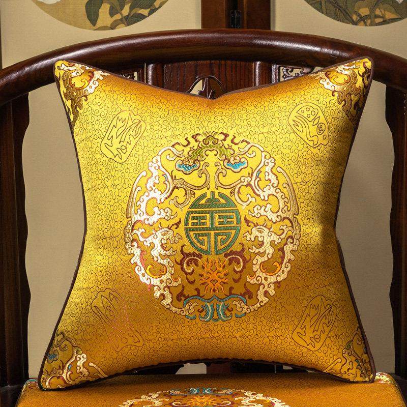 中式抱枕靠垫中国风古典靠枕客厅沙发靠背腰枕含芯实木喜庆扶手枕