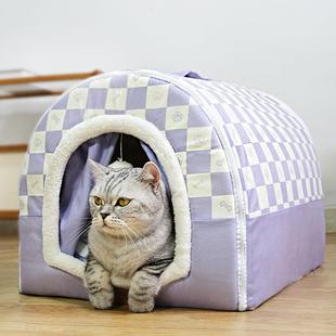 猫窝冬季 猫咪床屋可拆洗冬天狗窝宠物保暖用品 保暖四季 通用封闭式