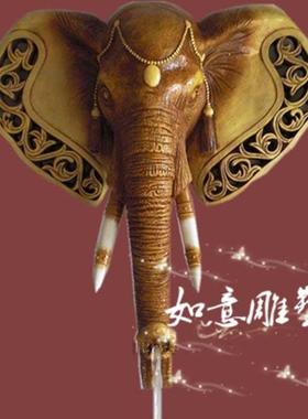 欧式家居墙面挂件雕塑工艺品吉祥大象头水景玻璃钢流水喷泉摆件