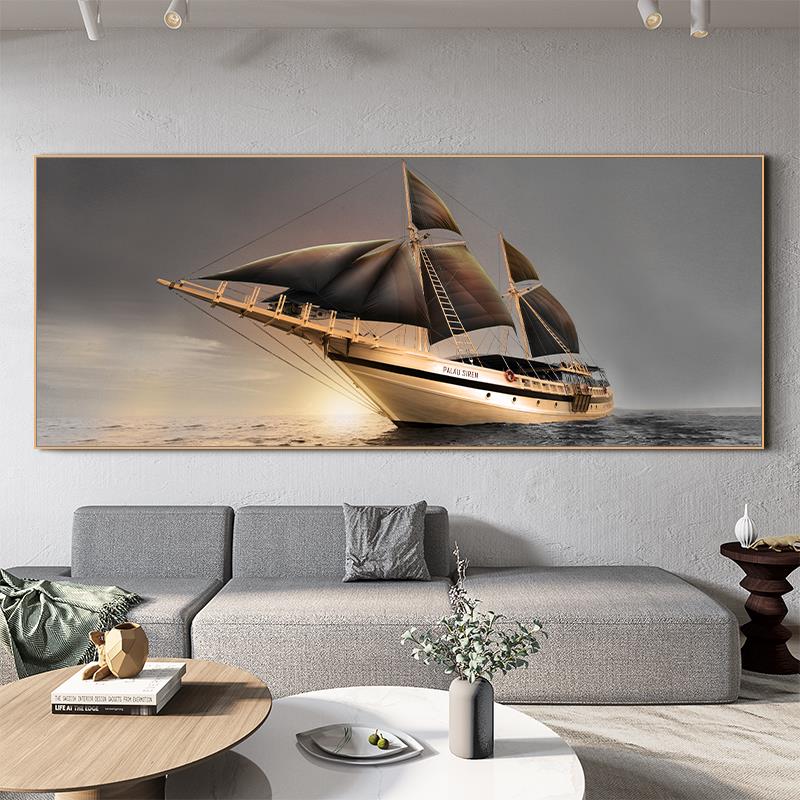 工业风格装饰画客厅沙发背景墙现代极简主义壁画卧室床头画黑白帆