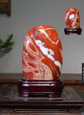 天然南非红碧玉奇石鸡血石摆件原石观赏自然红色石头宝玉客厅装饰
