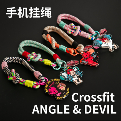 repmento天使恶魔亚克力手机挂绳潮流卡通情侣配饰CrossFit健身
