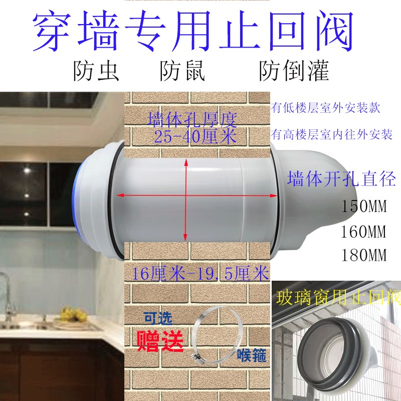 热销抽油烟机砖墙出口玻璃窗出风口排风口排烟管止回阀厨房挖孔烟