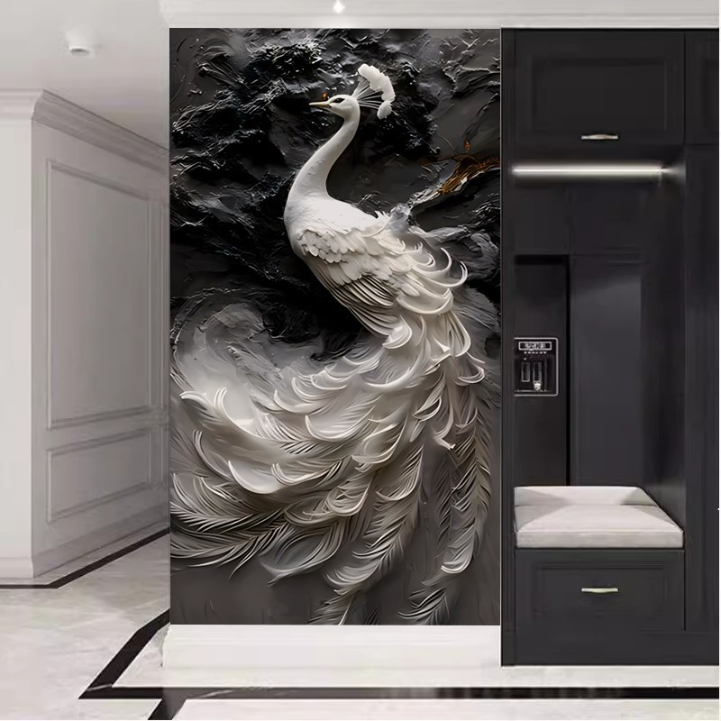 热销玄关背景墙壁纸抽象现代简约客厅装饰画轻奢走廊过道入户竖版