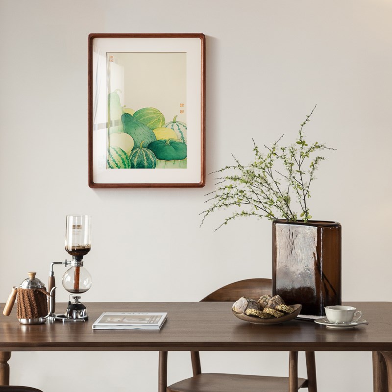热销餐厅装饰画瓜果蔬菜丰收日式原木风法式实木榫卯画框双联网红图片