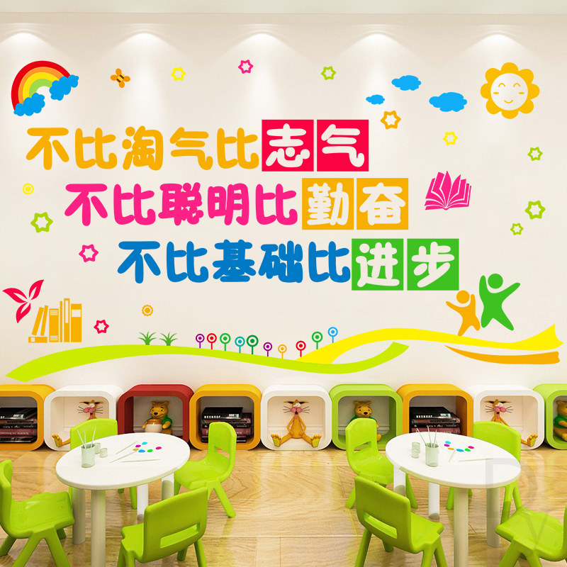 热销卡通墙贴纸托管班墙纸托育中心文化墙贴画自粘幼儿园环创教室