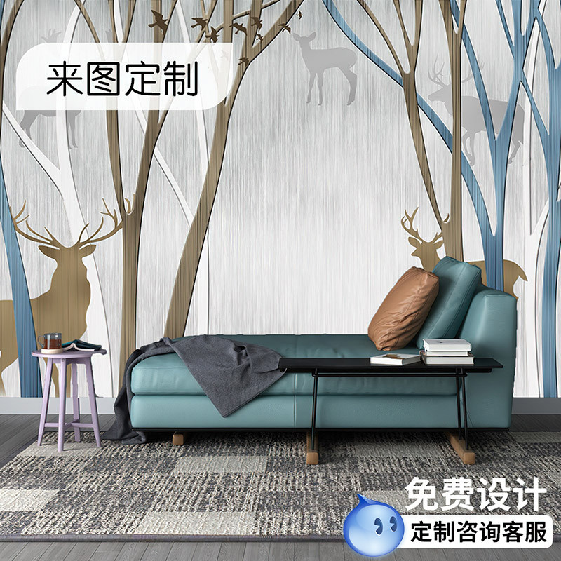 热销墙纸定制墙布来图网红壁画国潮背景墙轻奢打印壁纸饭店剧本杀