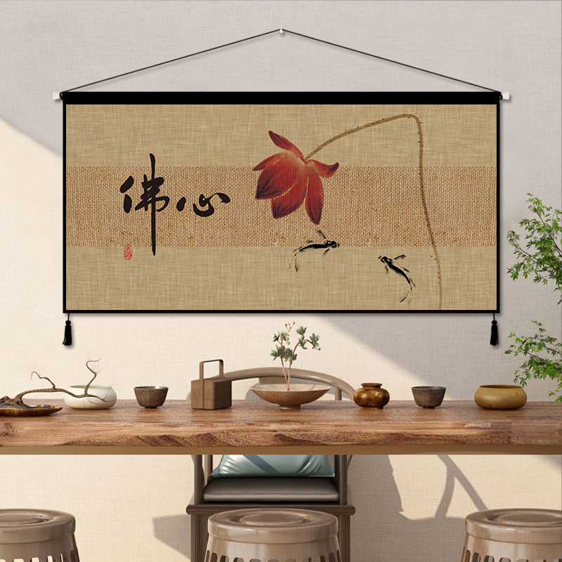 热销新中式禅意挂画布艺装饰画中国风卧室客厅墙挂布背景墙挂毯背图片