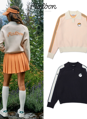 2025秋冬季韩国MALBON高尔夫服装女款翻领拼色抗起球保暖针织衫