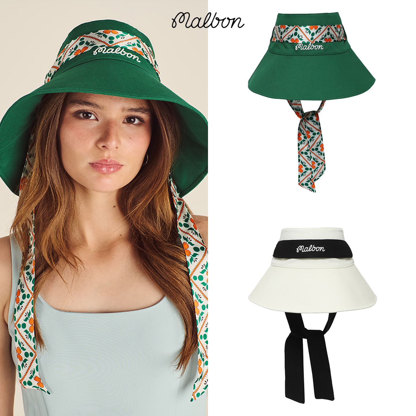 韩国MALBON高尔夫球帽25春秋女款渔夫帽织带时尚运动遮阳帽无顶帽