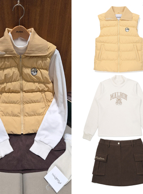 25冬季韩国MALBON高尔夫女装套装羽绒服马甲半高领长袖防走光短裙