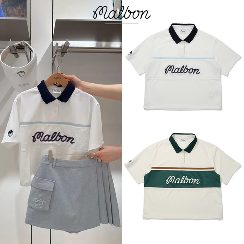 25韩国夏季MALBON高尔夫服装女款POLO衫网眼透气速干轻薄POLO衫