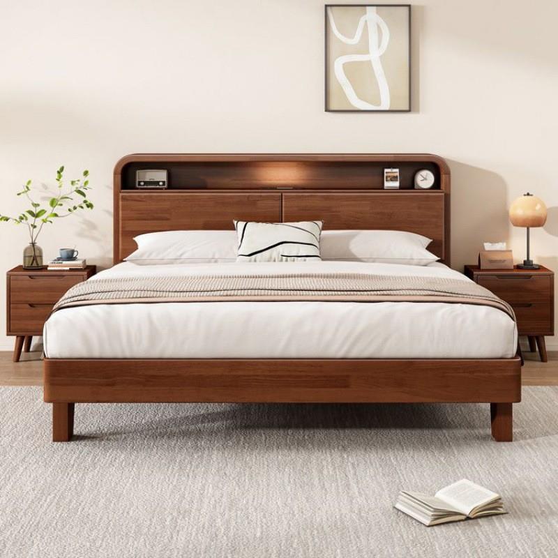 实木床现代简约1.5米双人床家用主卧室橡胶木床1.2米单人床1.8米