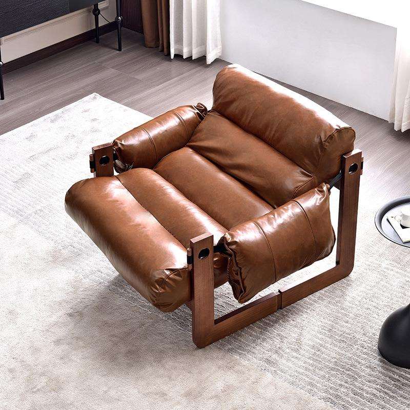 单人沙发椅泽西岛椅客厅中古风皮沙发椅子设计师款休闲复古躺椅子