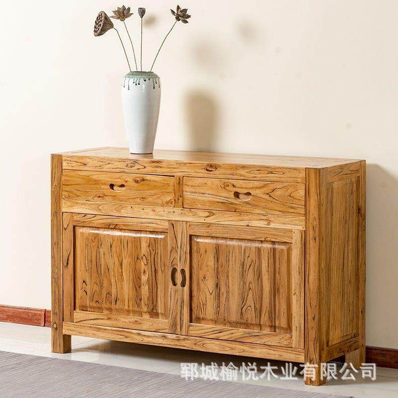 家用实木柜子老榆木餐边柜条几柜厨房收纳柜榆木双开门储物柜