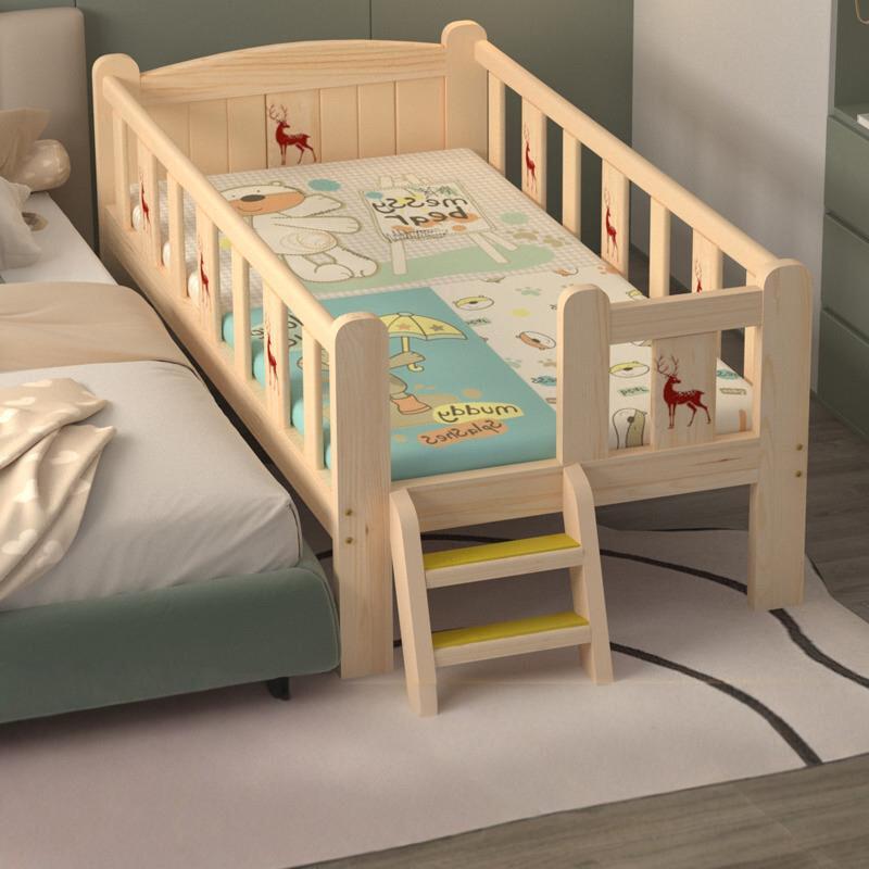 实木儿童床带护栏小床婴儿男孩女孩公主床单人床边床加宽拼接大床