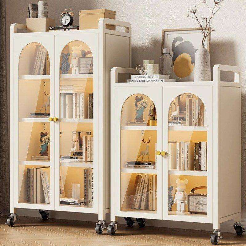 书架置物架多层落地客厅防尘带玻璃门家用钢制书柜靠墙储物展示柜