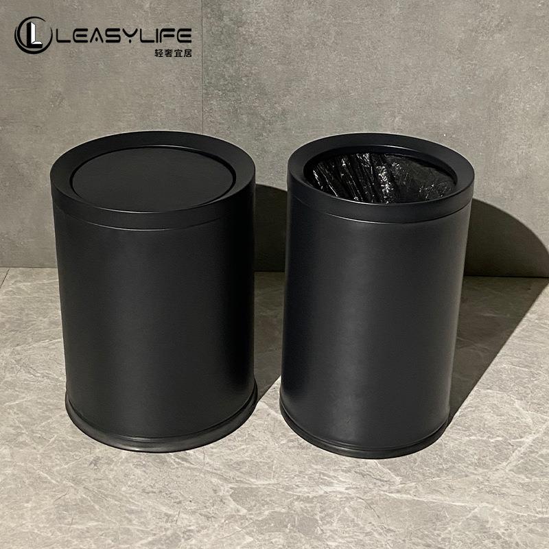 摇盖垃圾桶家用客厅卧室卫生间厨房新中式商用黑色高颜值不锈钢桶