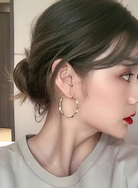 925纯银耳针大耳圈女圈圈耳环素圈耳饰简约高级感2025年新款爆款