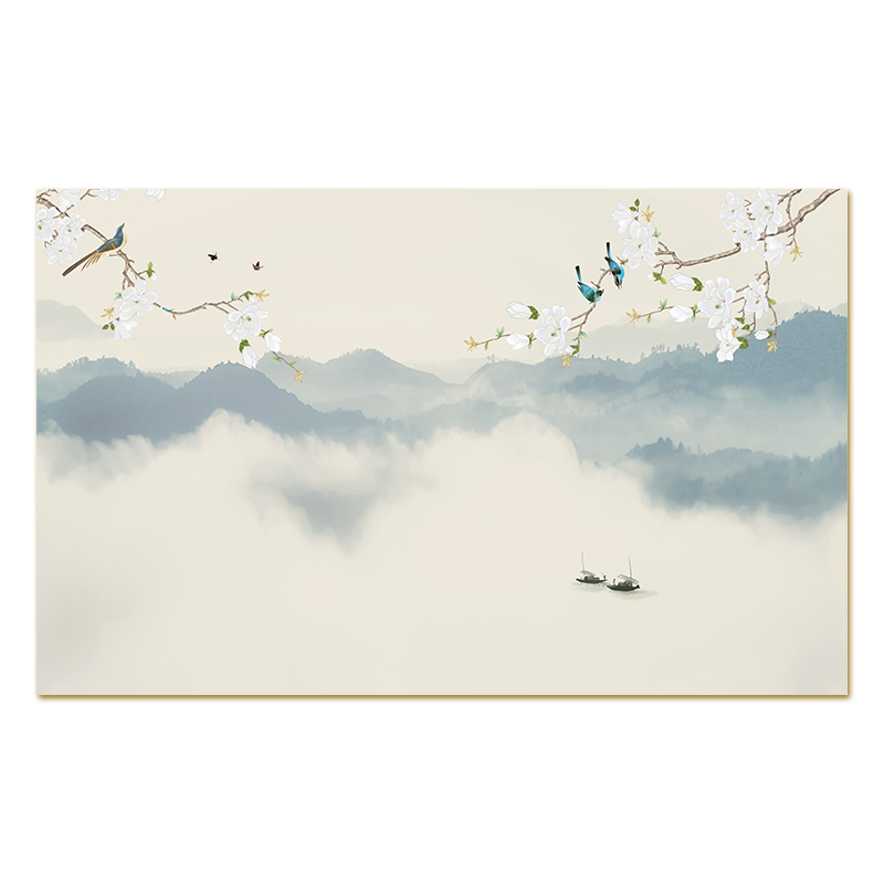 热销壁布定制现代中式3D花鸟电视背景墙壁纸卧室墙纸客厅影视墙布