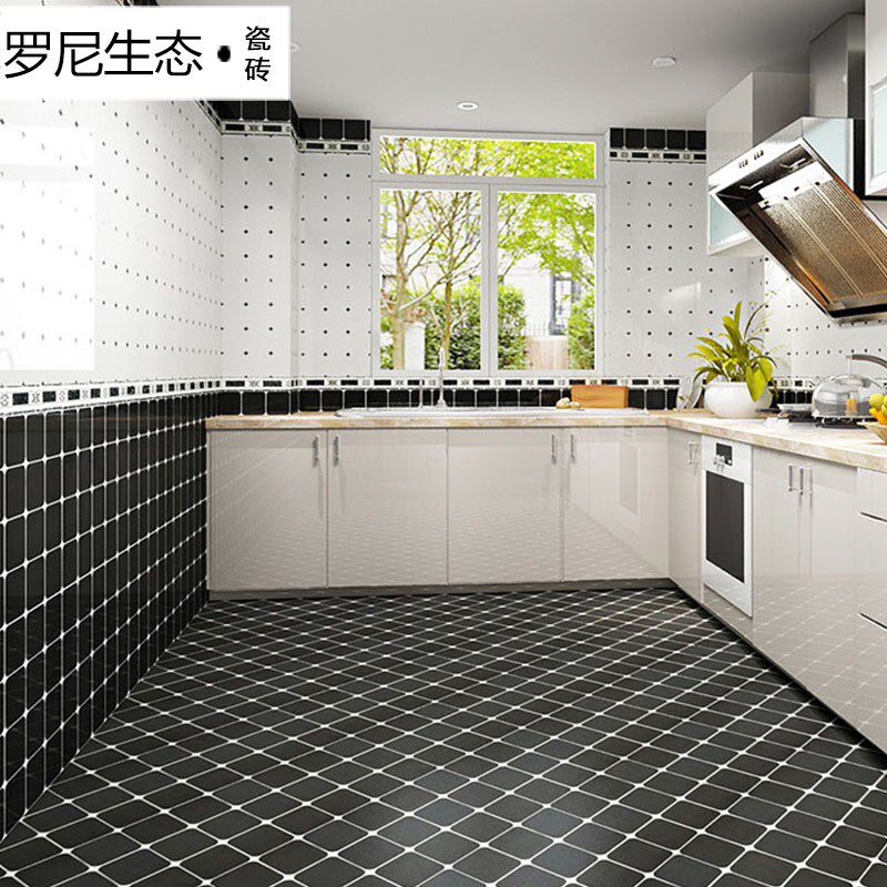 热销简约现代厨房砖墙砖格子黑白卫生间瓷砖300600浴室釉面砖餐厅