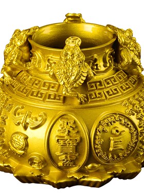 热销纯铜金蟾聚宝盆招财摆件聚财黄财神爷存钱罐客厅家居店铺开业