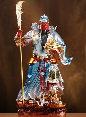 热销纯铜关公摆件聚宝盆关公神像家用办公室招财武财神关羽立刀关