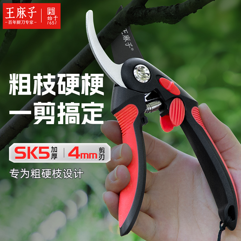 王麻子修枝剪SK5剪刀树枝专用剪刀修枝花卉果木葡萄剪子工具家用