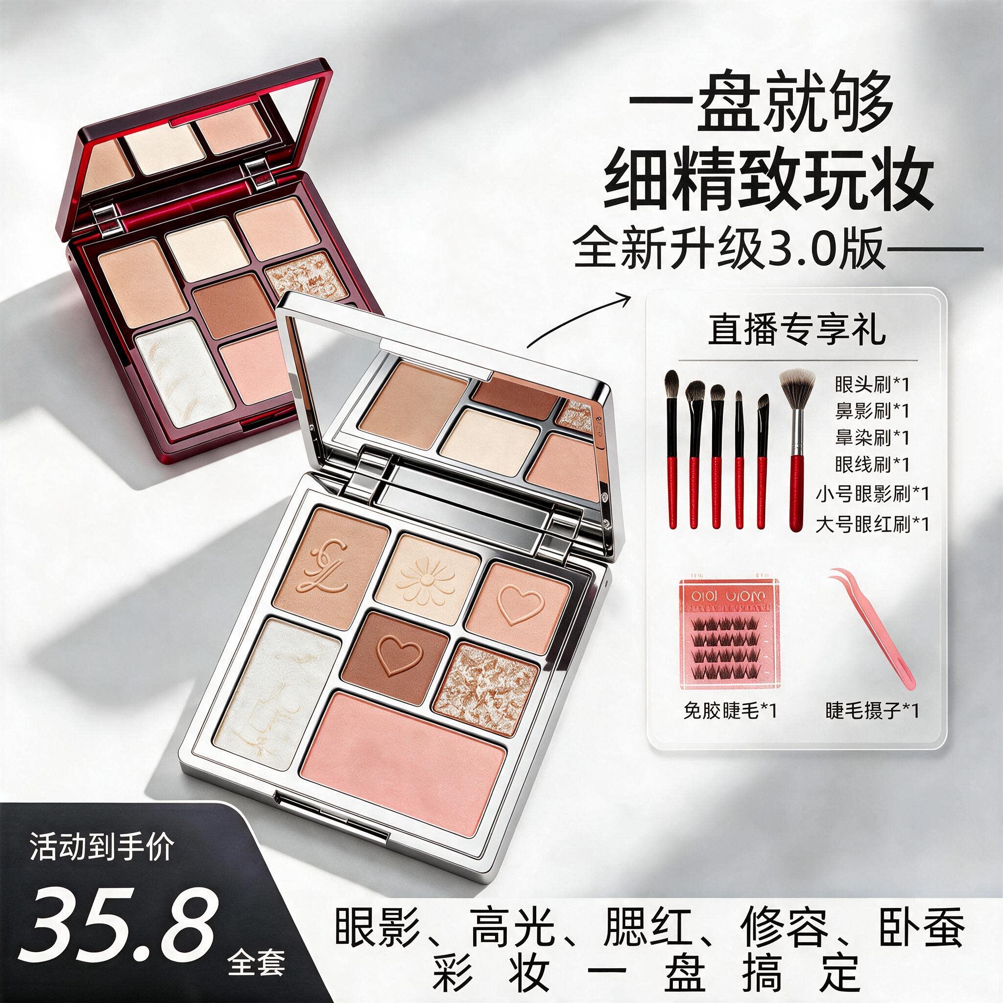 CiCiLucky全新3.0版七色眼影盘腮红修容高光一体盘通勤百搭新手