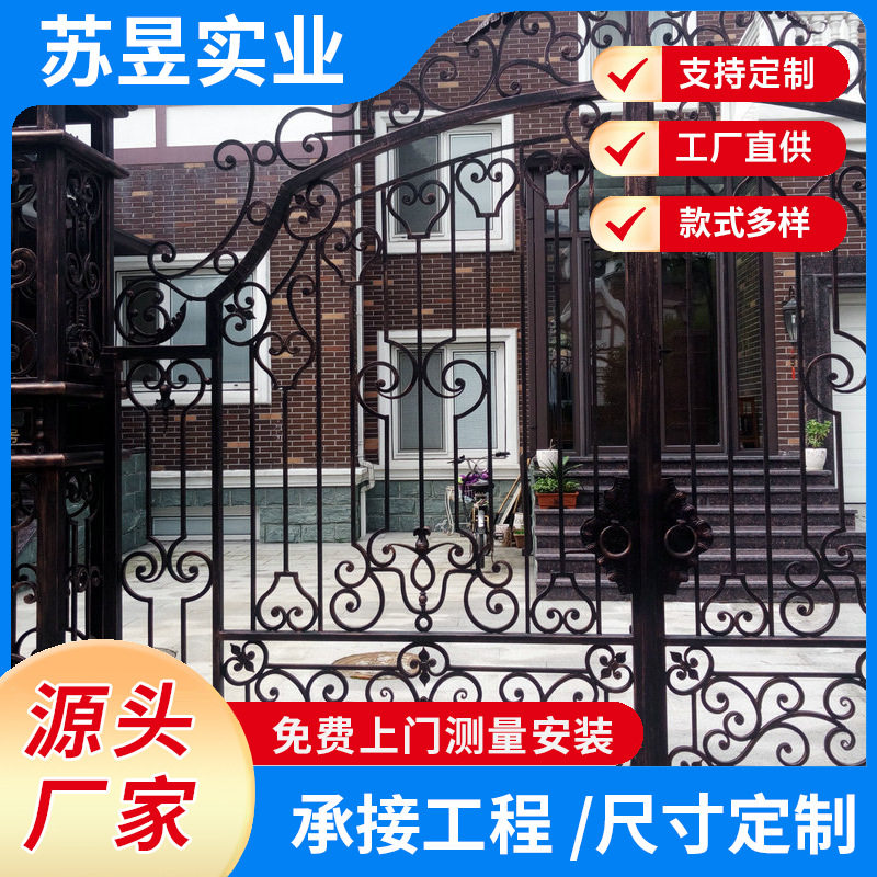 厂家直销铁艺庭院大门别墅电动移门双开门铁门花园小门单开门